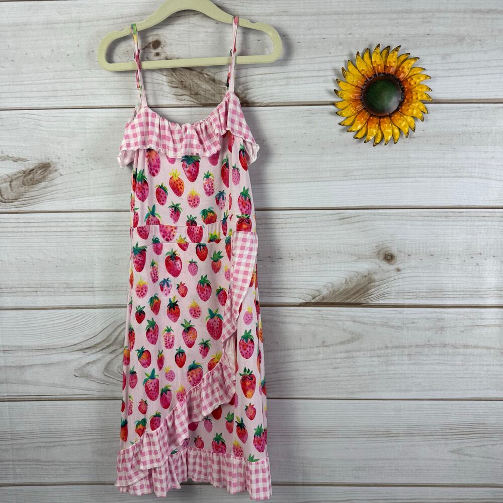 Birdie Bean Lucy Strawberry Gingham Ruffle Cami Bamboo Dress Kids Size 8Y
